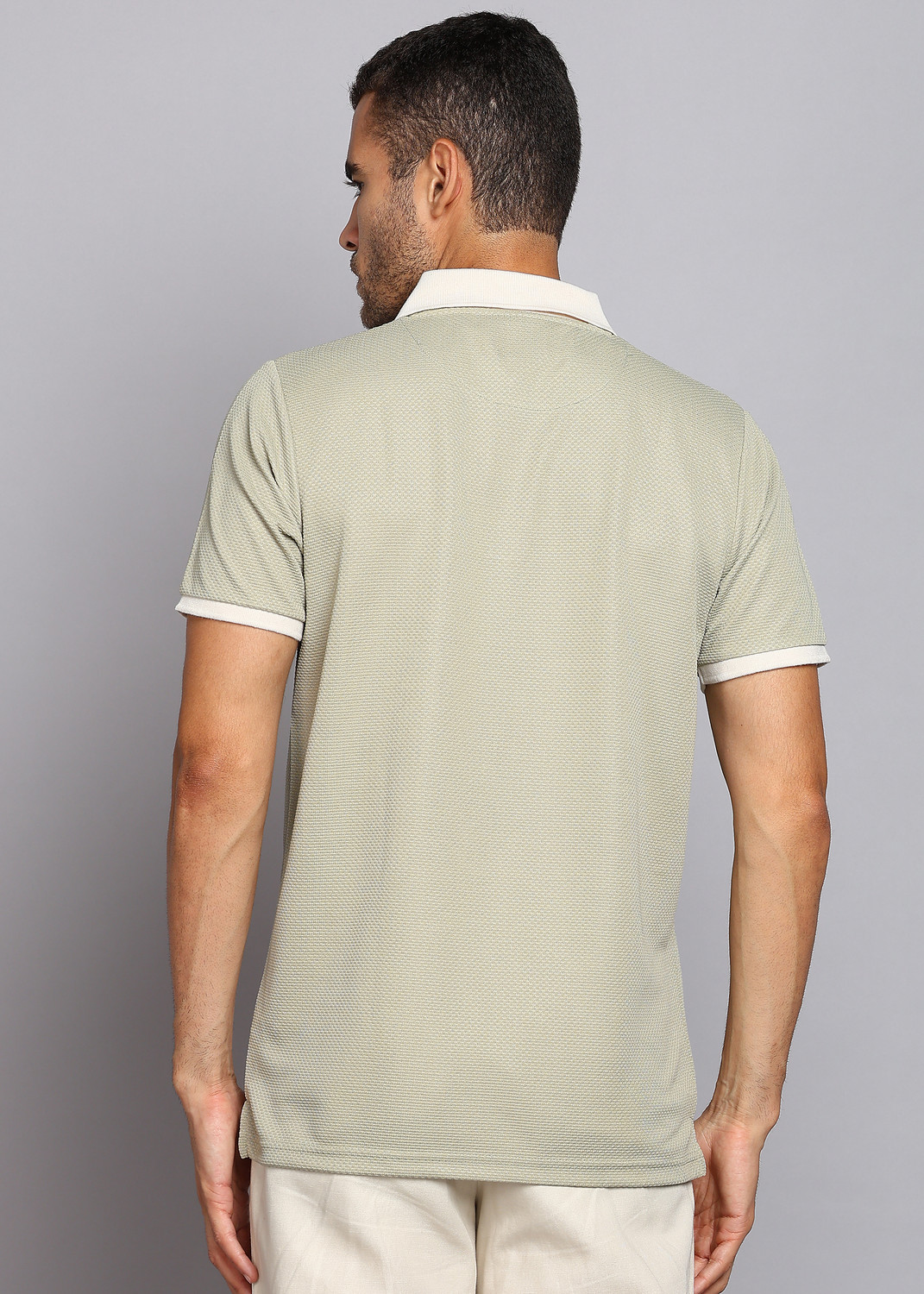 Image of LAWMAN Men Self Design Polo Neck Polyester Light Green T-Shirt