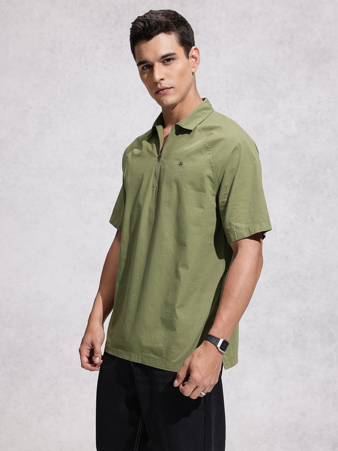 Image of WROGN Solid Men Polo Neck Green T-Shirt
