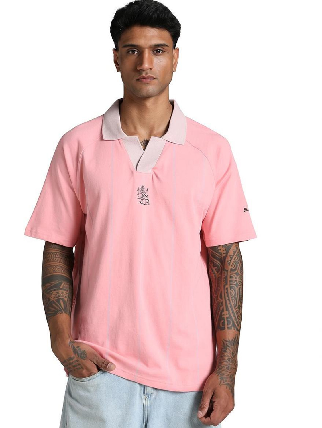 Image of PUMA Printed Men Polo Neck Pink T-Shirt