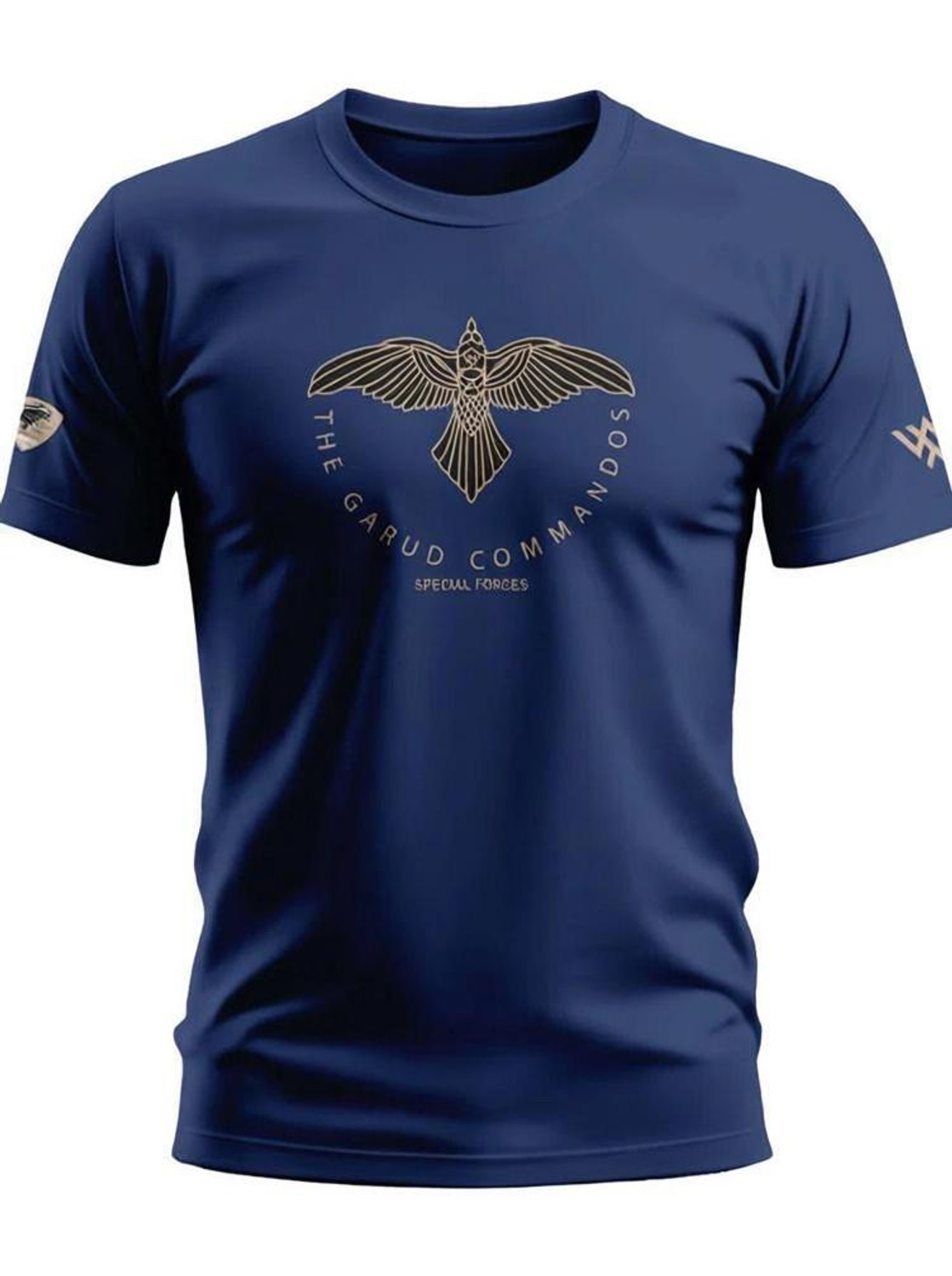 Image of WARRIOR WORLD Men Printed Round Neck Pure Cotton Navy Blue T-Shirt