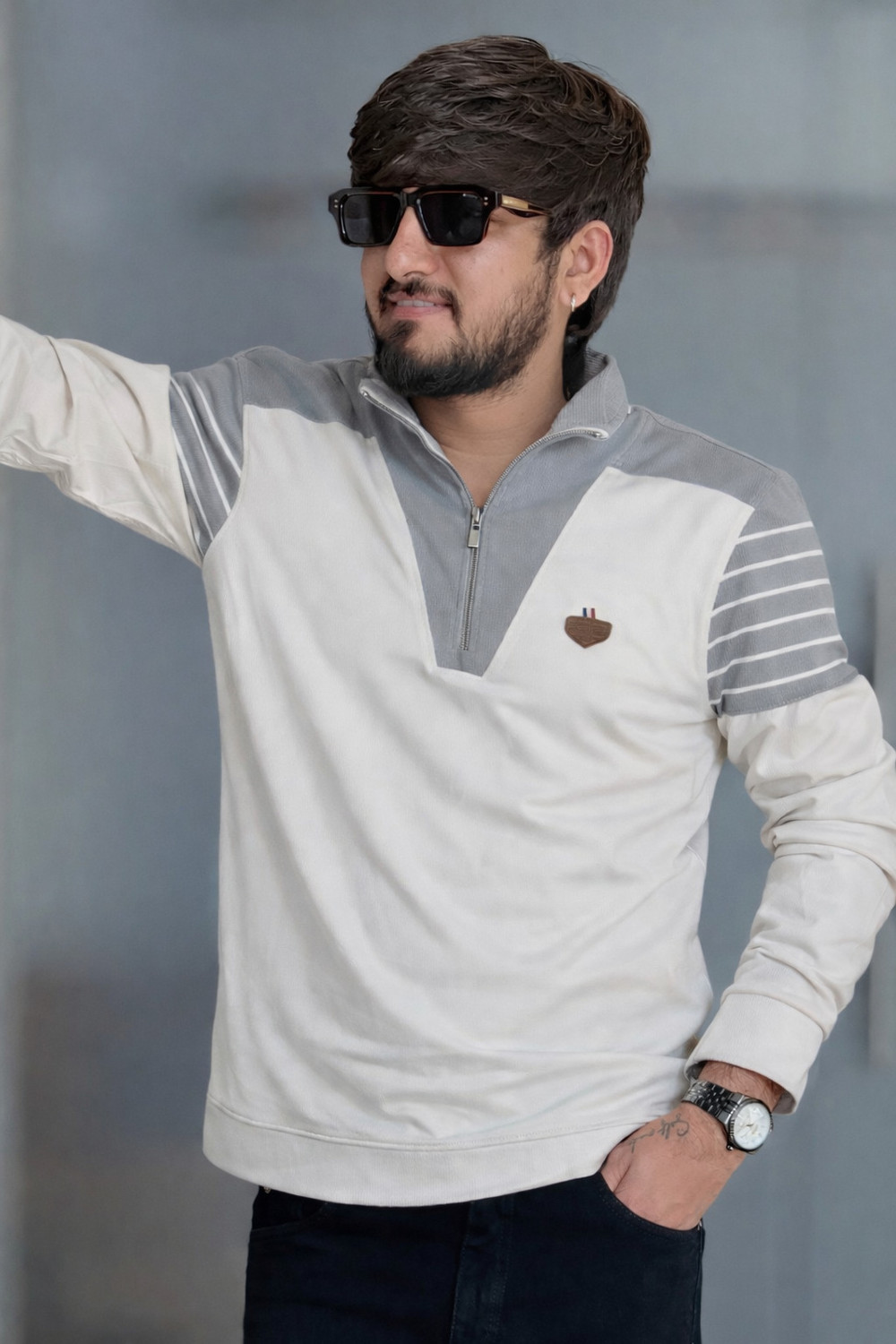 Image of Swagwala Colorblock Men Polo Neck White T-Shirt