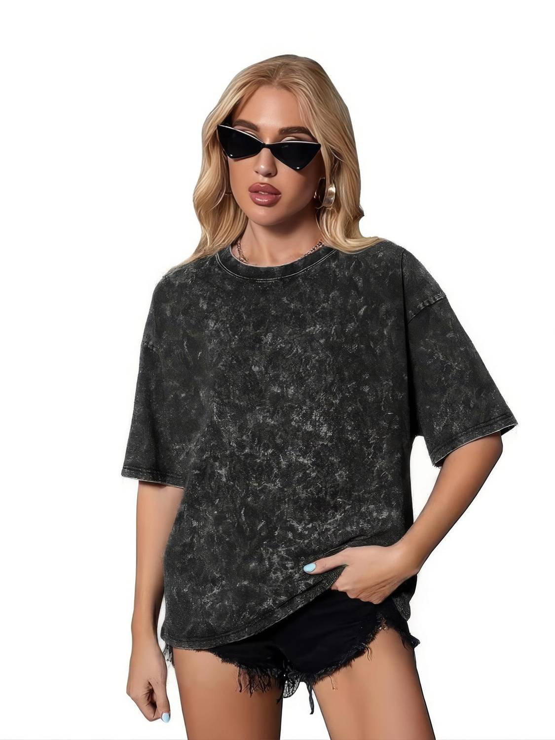 BEEFITS Tie & Dye Women Round Neck Black T-Shirt