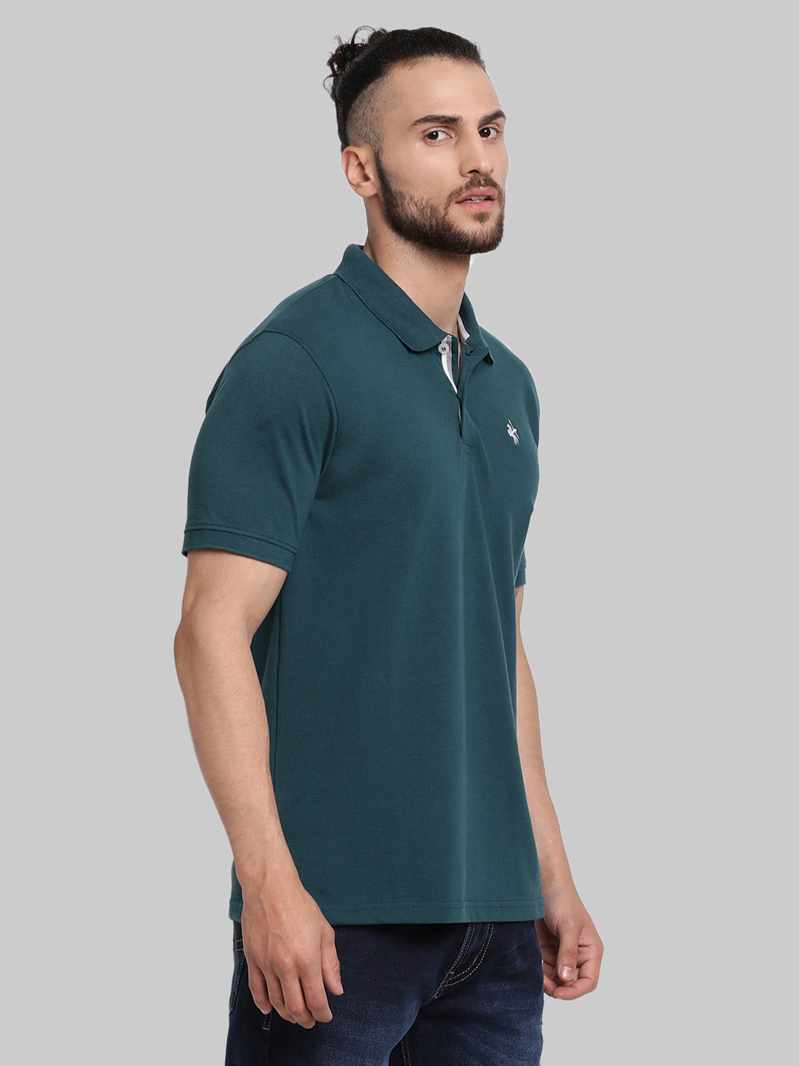 Image of CANTABIL Solid Men Polo Neck Blue T-Shirt