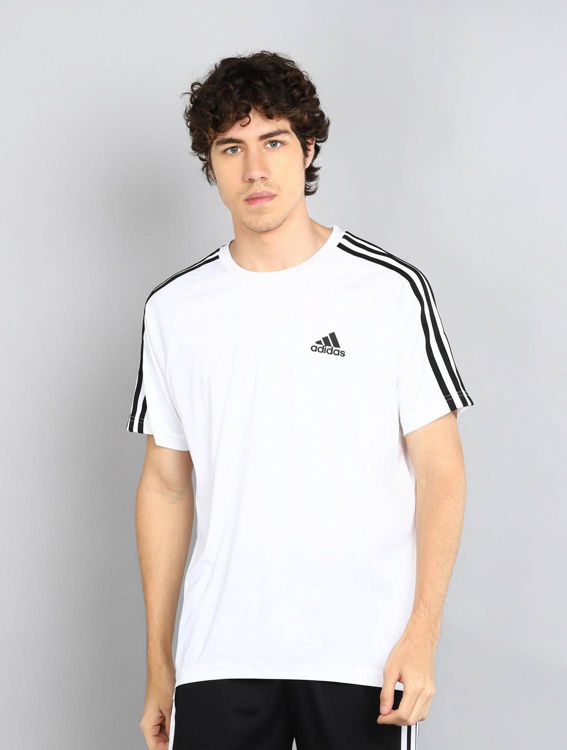 ADIDAS Solid Men Round Neck White T-Shirt