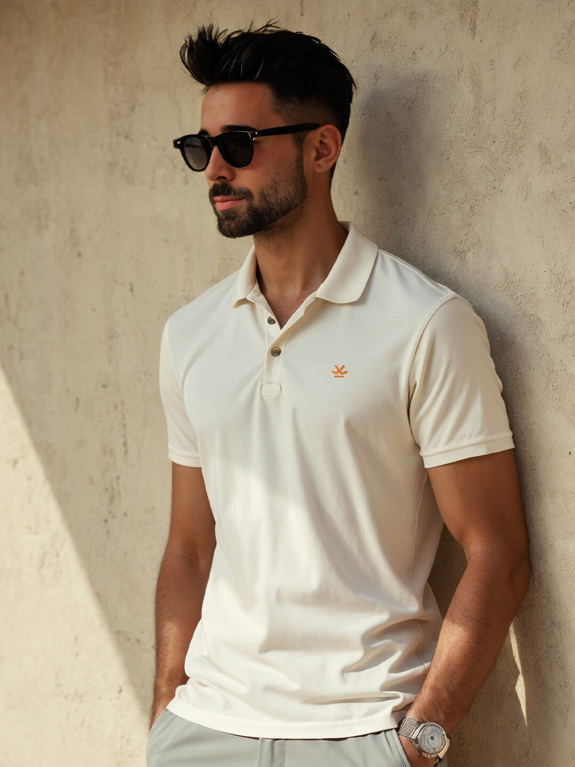 Image of WROGN Solid Men Polo Neck White T-Shirt