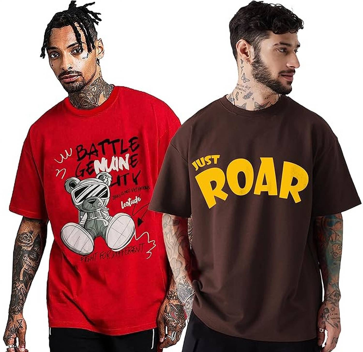 Leotude Men Printed Round Neck Cotton Blend Multicolor T-Shirt