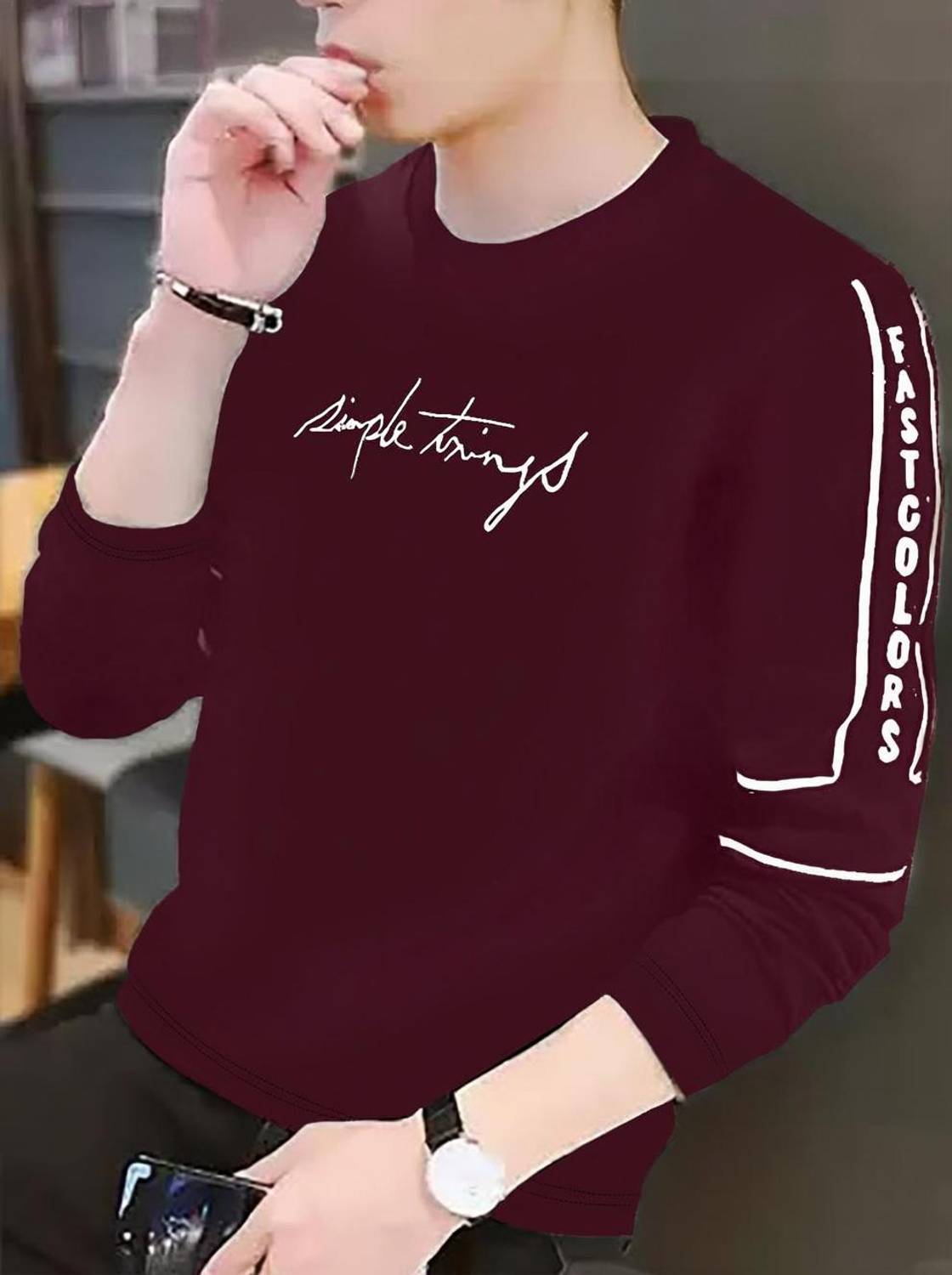 Bike Printed Men Round Neck Maroon T-Shirt