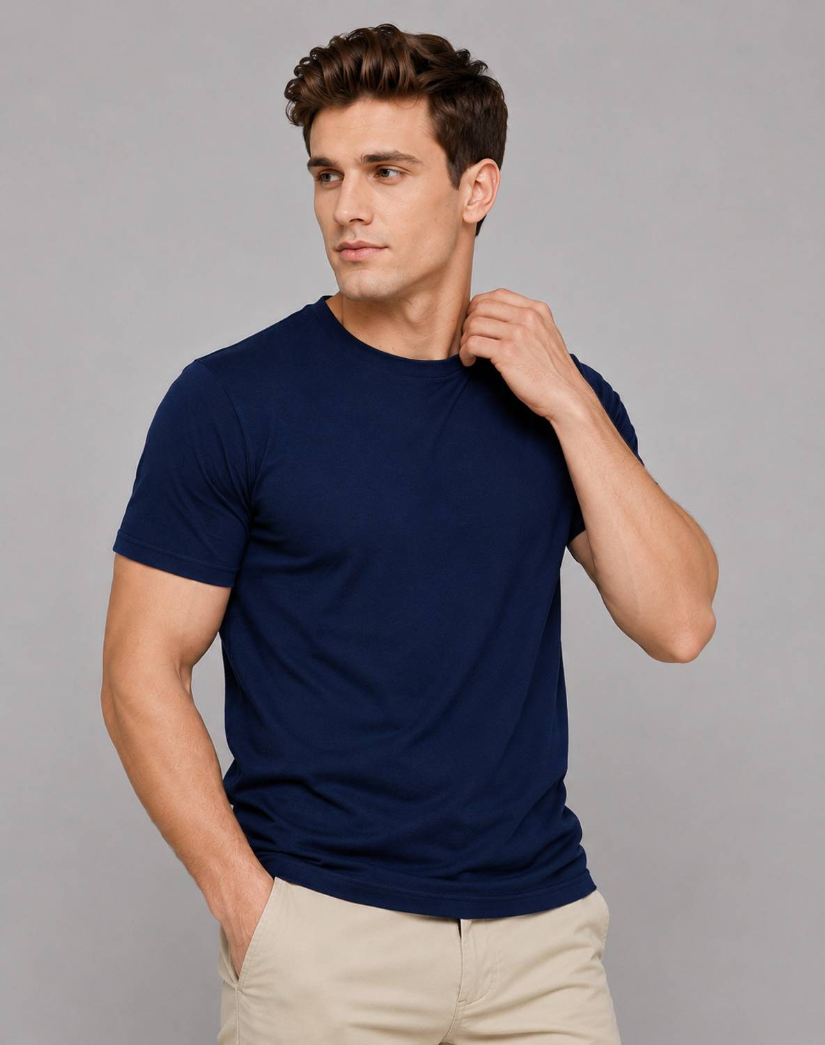 London Hills Men Round Neck Blue T-Shirt Pack of 3 - Image 5