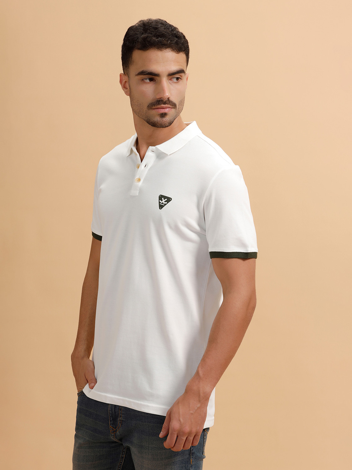 Image of WROGN Men Solid Polo Neck Pure Cotton Silver T-Shirt