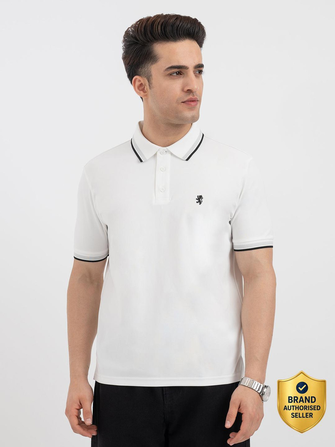 RED TAPE Self Design Men Polo Neck White T-Shirt