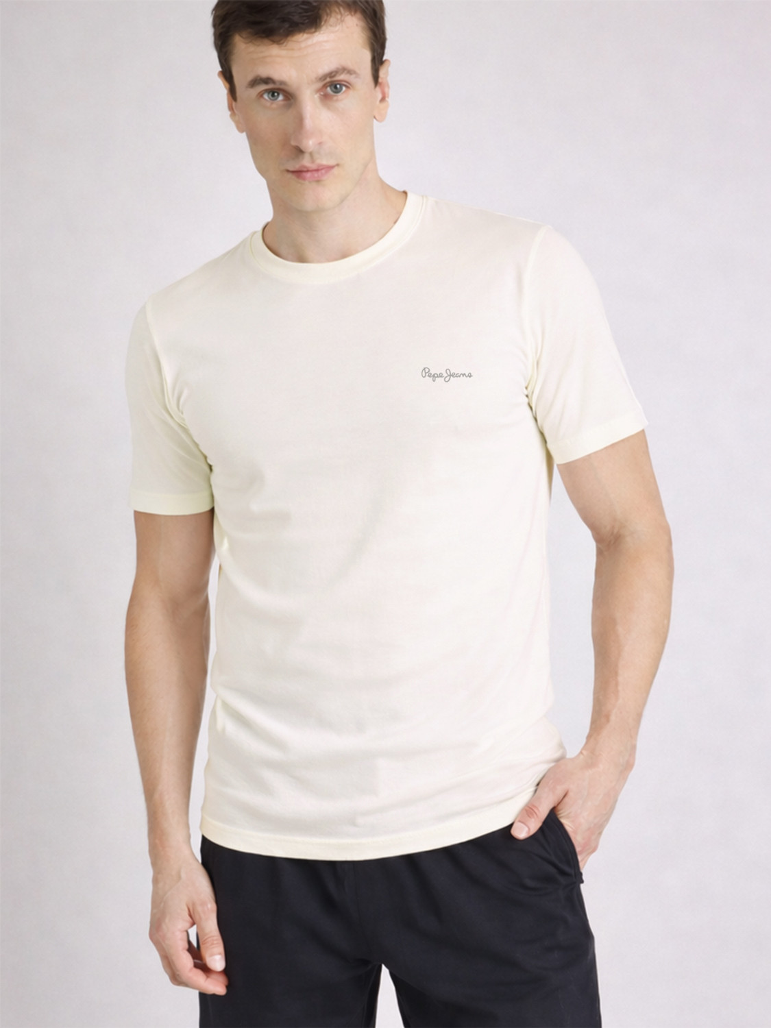 Image of Pepe Jeans Solid Men Round Neck Black, White T-Shirt