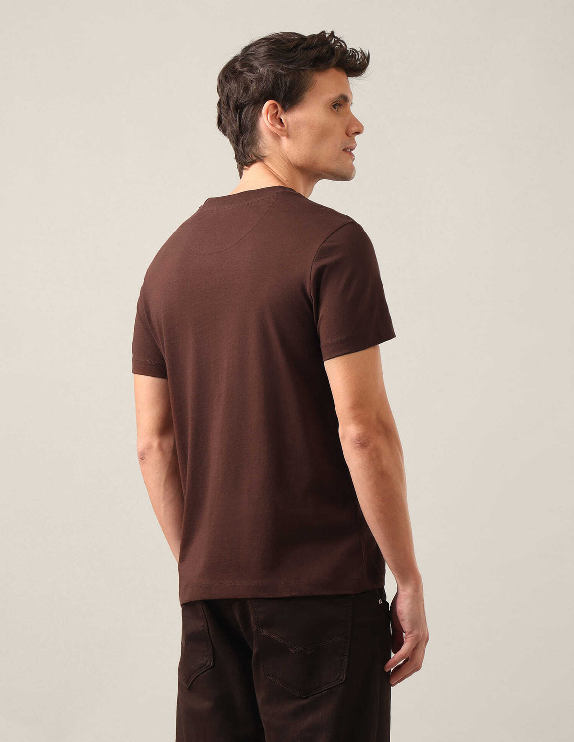 Image of U.S. POLO ASSN. Graphic Print Men Round Neck Brown T-Shirt
