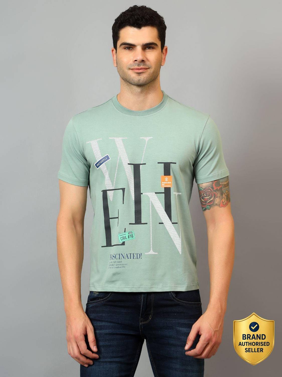 CANTABIL Typography Men Round Neck Light Green T-Shirt