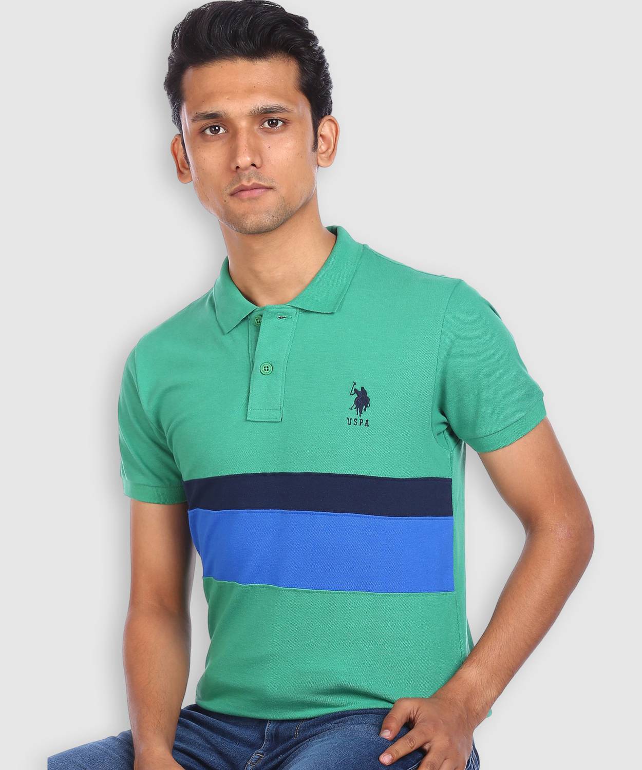 U.S. POLO ASSN. Men Solid Polo Neck Pure Cotton Green T-Shirt