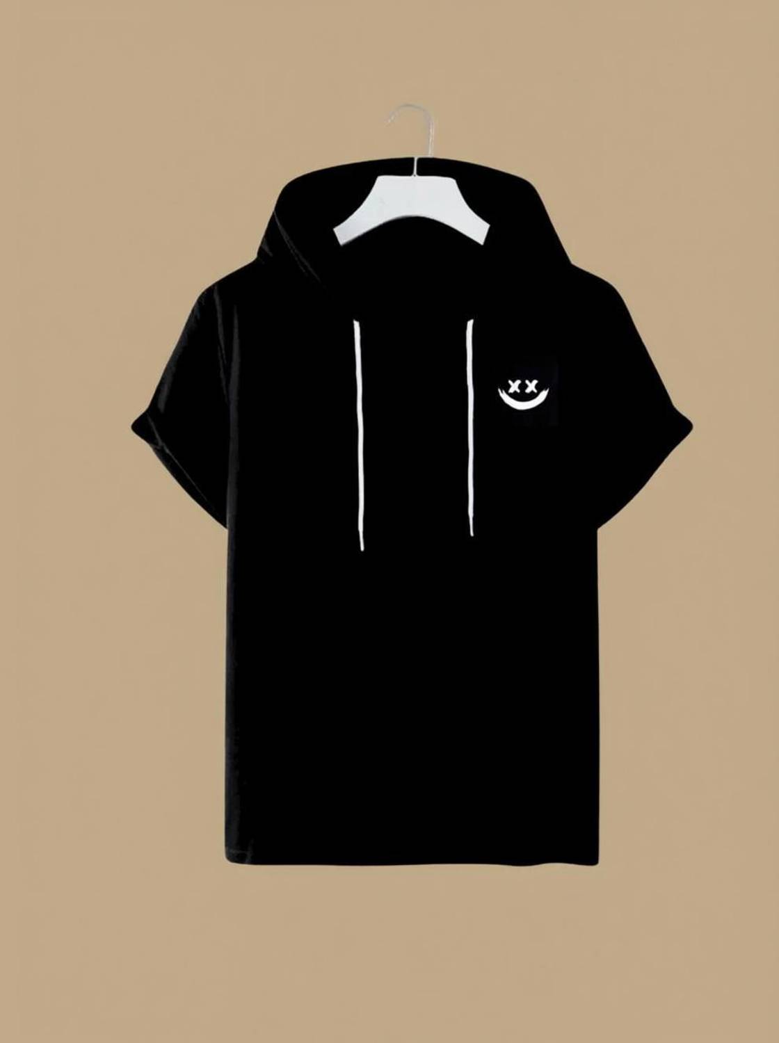 Adabsha Printed Men Hooded Neck Black T-Shirt