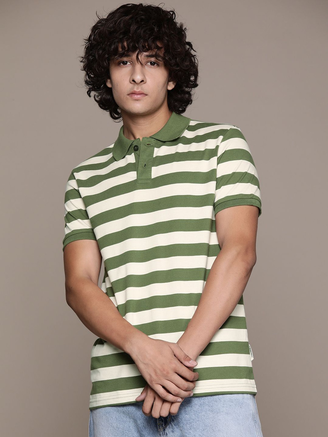 Image of Roadster Striped Men Polo Neck Gold T-Shirt