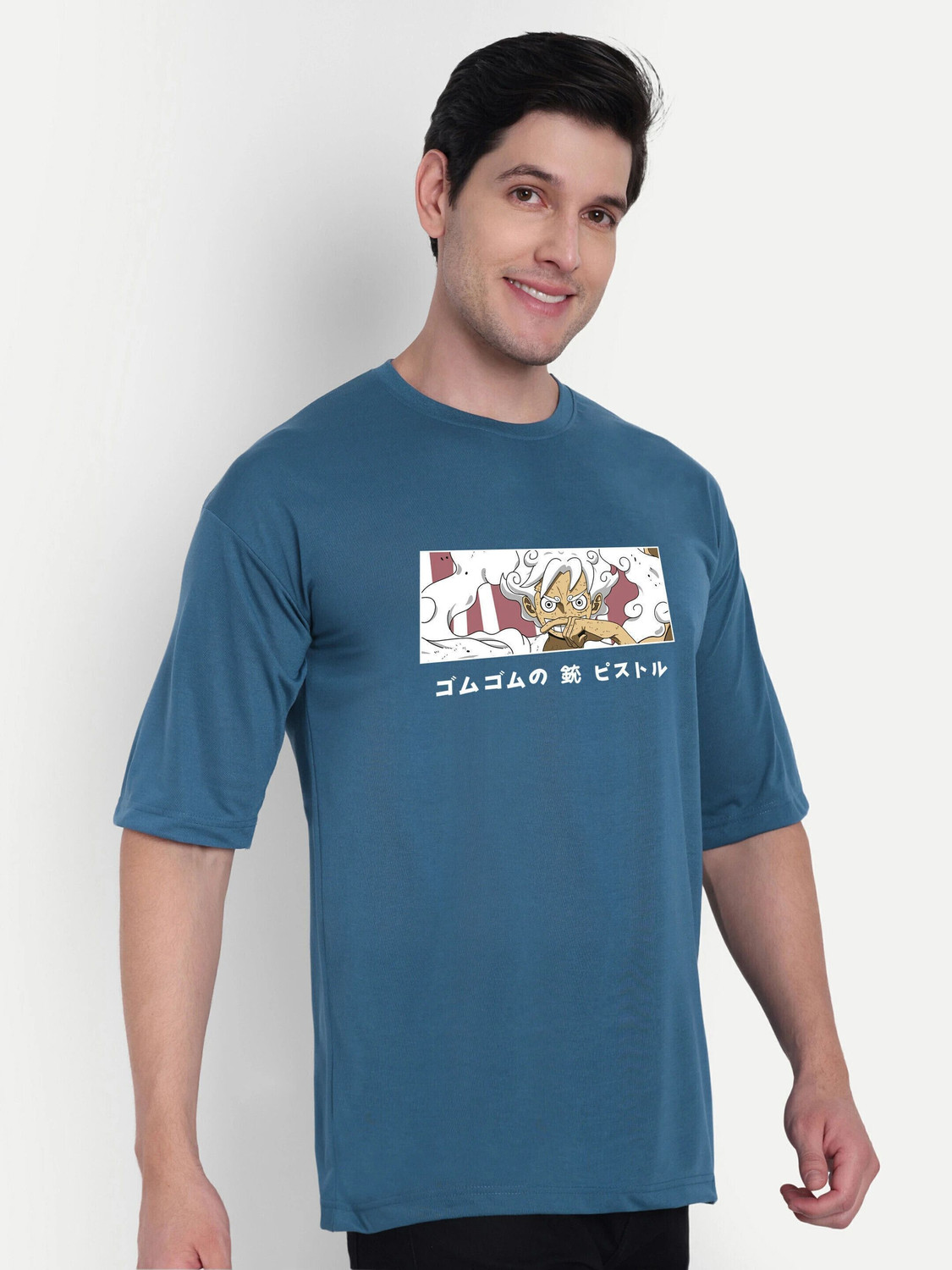 Image of Manlino Men Graphic Print Round Neck Cotton Blend Blue T-Shirt