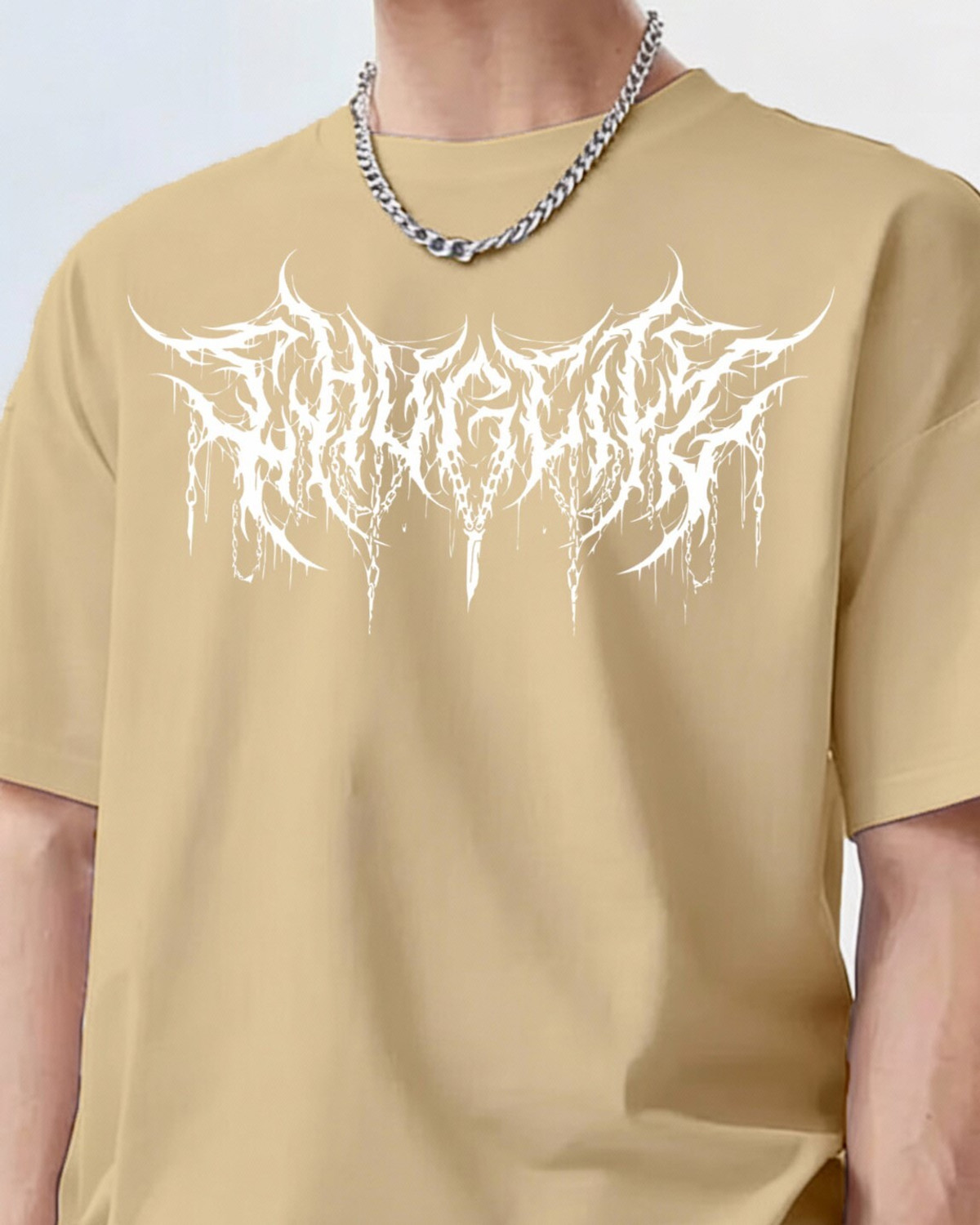 Image of FLYIND VOGUE OUTFIT Printed Men Round Neck Beige T-Shirt