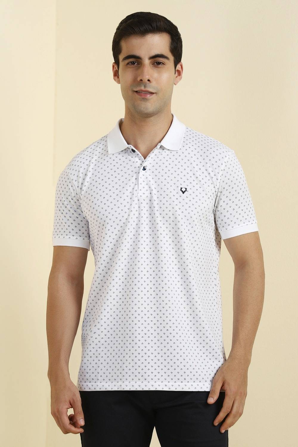 Allen Solly Printed Men Polo Neck White T-Shirt