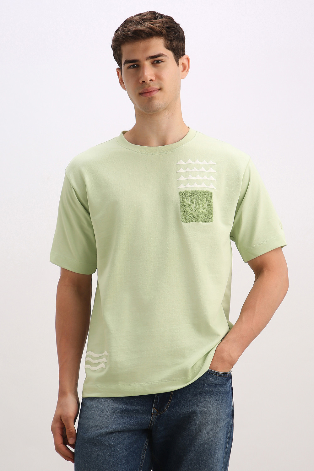 Image of Allen Solly Embroidered Men Crew Neck Green T-Shirt