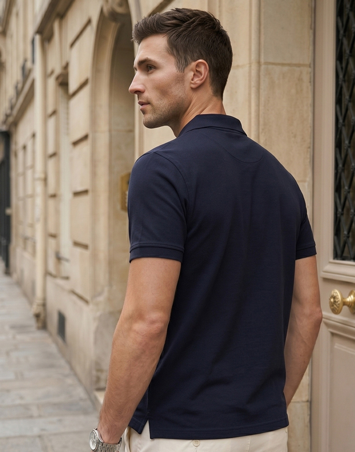 Image of LOUIS PHILIPPE Regular Fit Casual Men Solid Polo Neck Cotton Blend Navy Blue T-Shirt