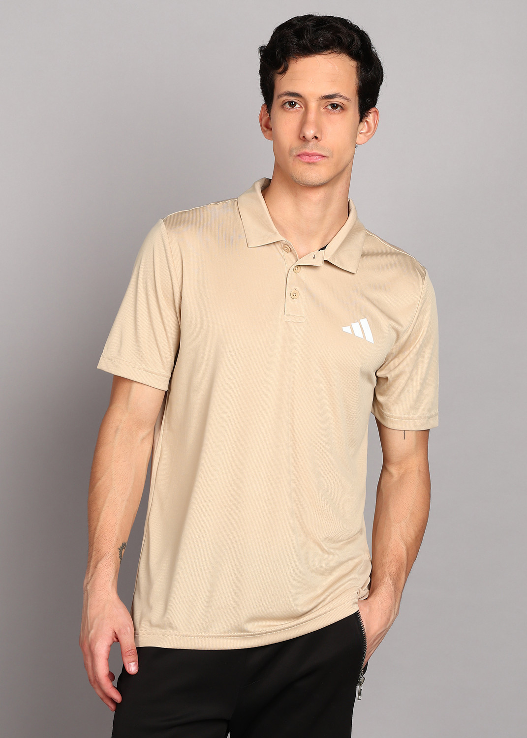 Image of ADIDAS Men Self Design Polo Neck Polyester Beige T-Shirt
