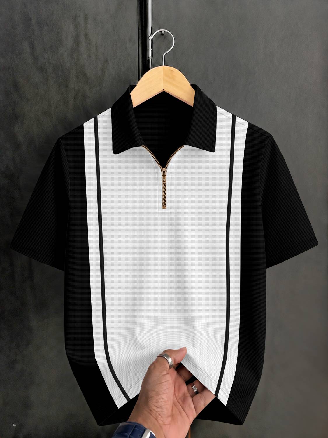 KAJARU Colorblock Men Polo Neck Black, White T-Shirt - Image 1