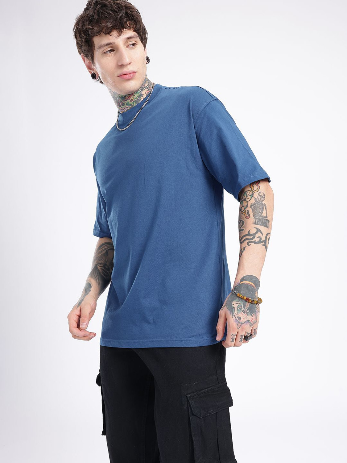 Image of Glitchez Printed Men Round Neck Blue T-Shirt