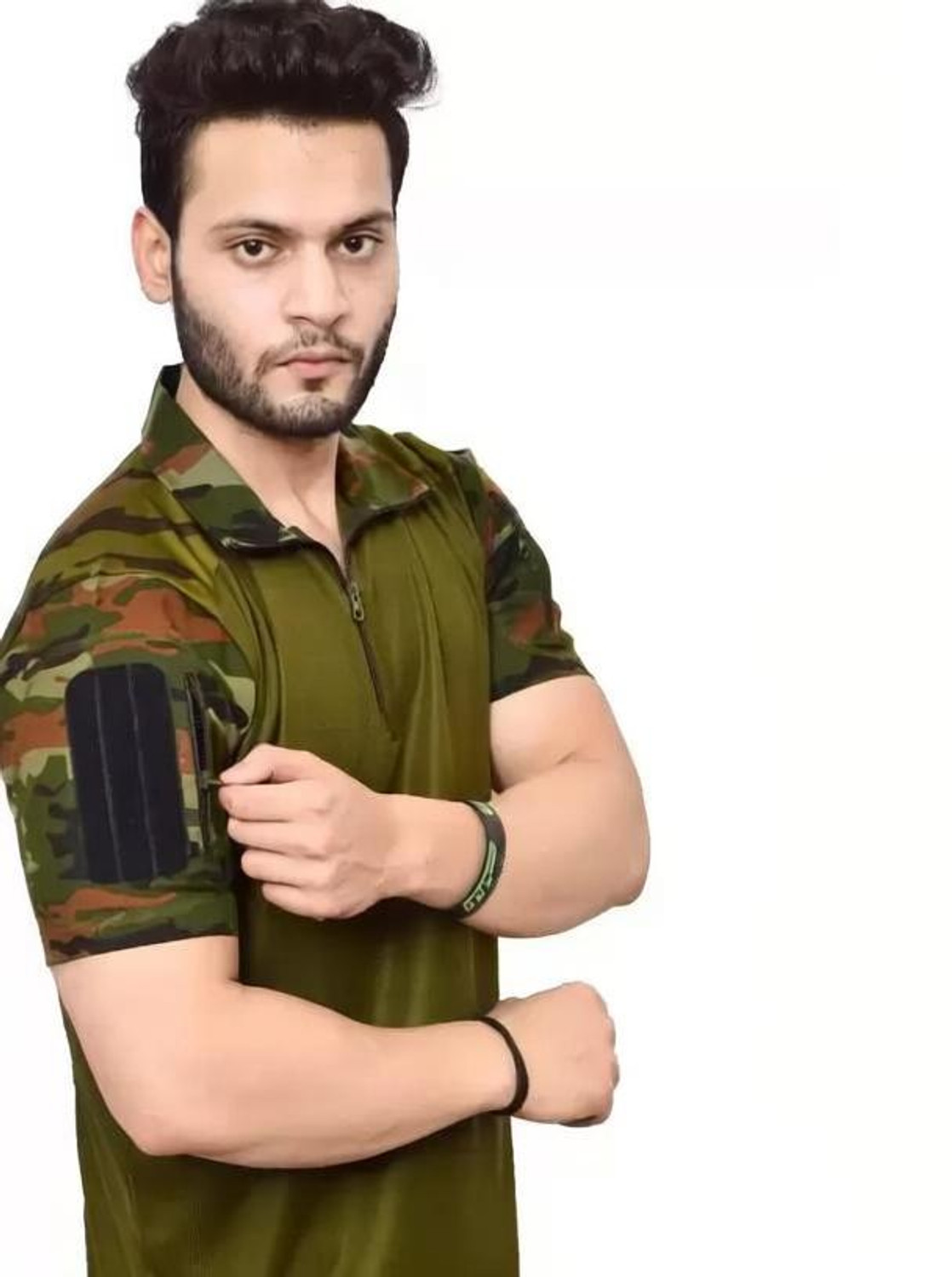Image of Riya Gold Military Camouflage Men Polo Neck Green T-Shirt