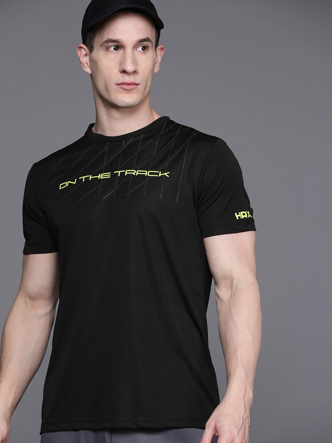 Image of HRX by Hrithik Roshan Printed, Typography Men Round Neck Black T-Shirt