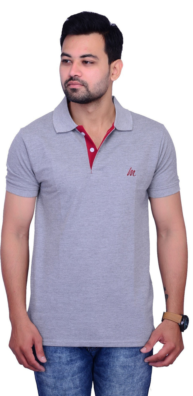 Image of La Milano Solid Men Polo Neck Grey T-Shirt