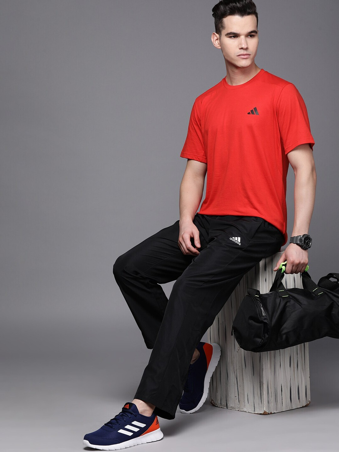 Image of ADIDAS TR-ES PRIME T Men Printed Round Neck Polyester Red T-Shirt