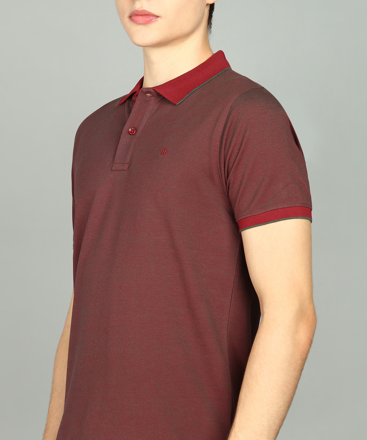 Image of Raymond Self Design Men Polo Neck Maroon T-Shirt