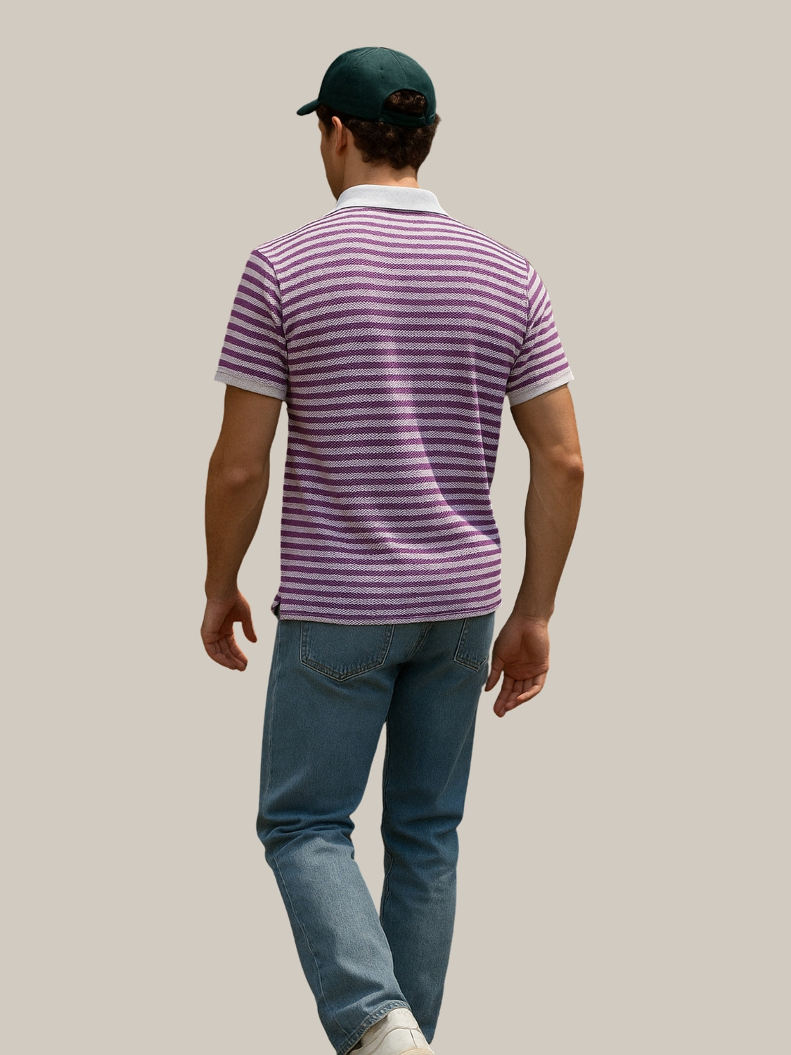 Image of YOUNICK Striped Men Polo Neck Purple T-Shirt