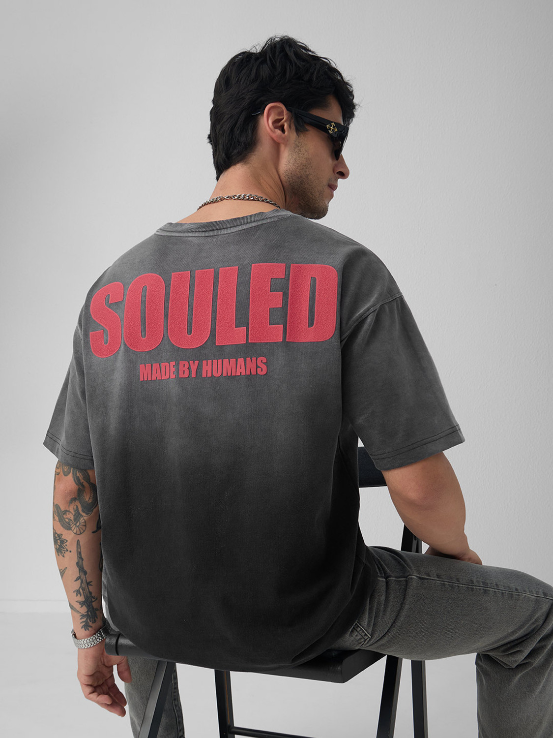 Image of The Souled Store Typography Men Round Neck Grey T-Shirt