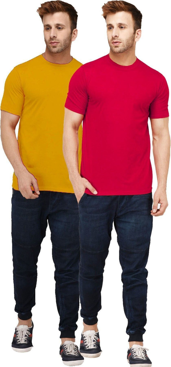 Image of New Trends Collection Solid Men Round Neck Red, Yellow T-Shirt