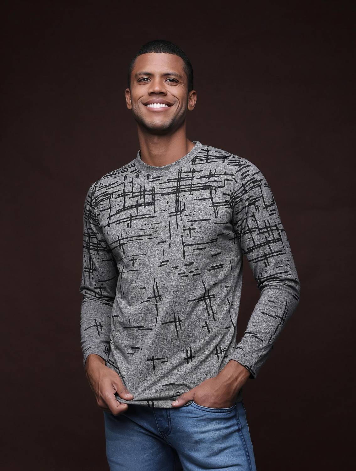 CAHOOT Printed Men Round Neck Grey T-Shirt