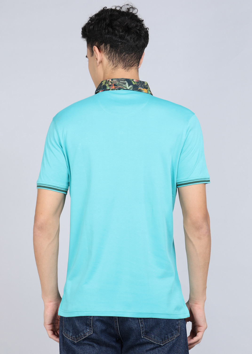 Image of Louis Philippe Sport Self Design Men Polo Neck Light Blue T-Shirt