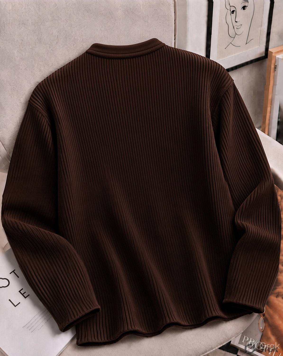 AOOSH Men Henley Neck Brown T-Shirt - Image 2