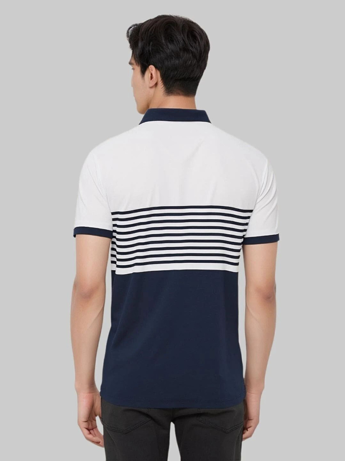 Image of TAZO Printed Men Polo Neck Blue, White T-Shirt