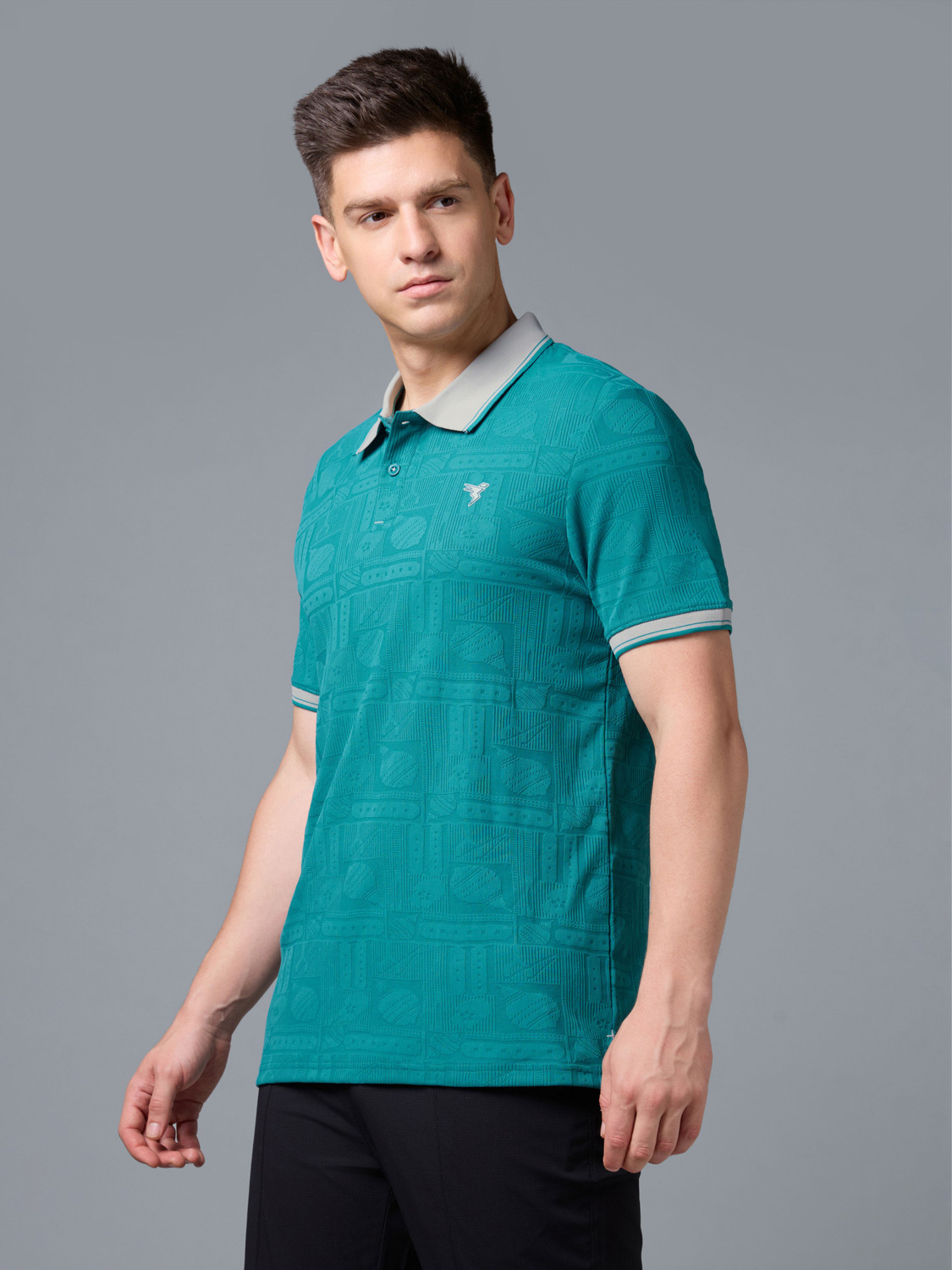 Image of TECHNOSPORT Self Design Men Polo Neck Blue T-Shirt
