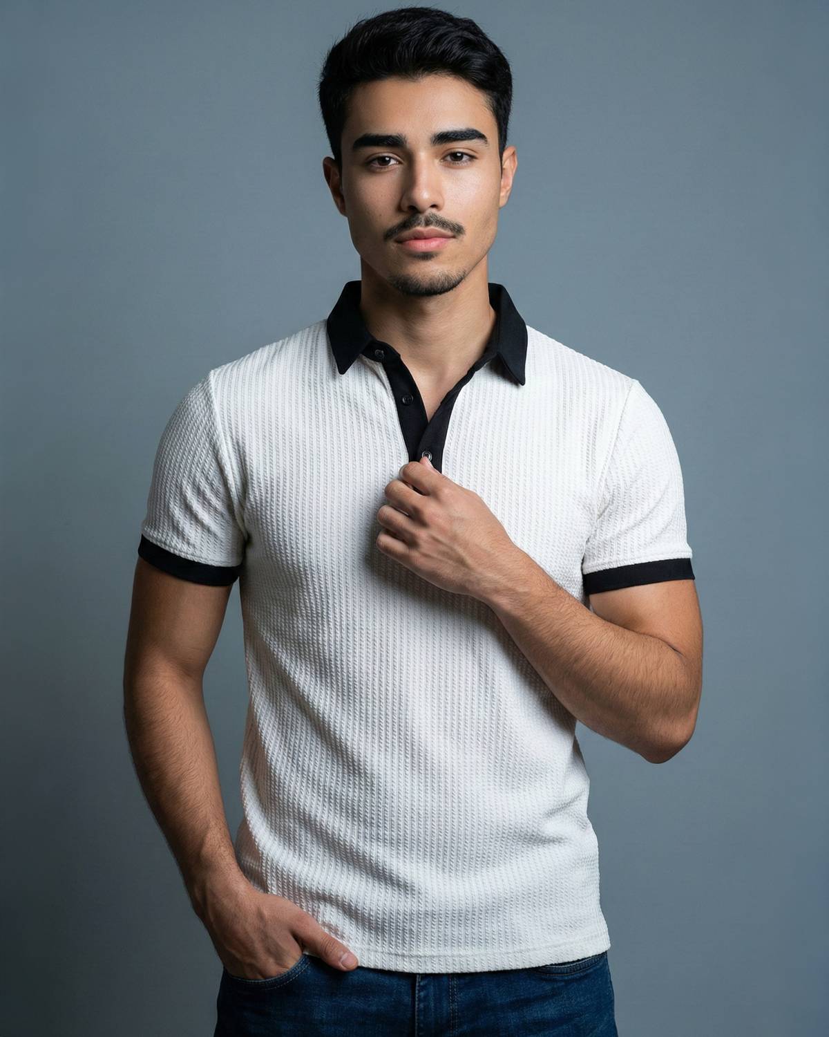 N AND J Men Self Design, Solid Polo Neck Polycotton Multicolor T-