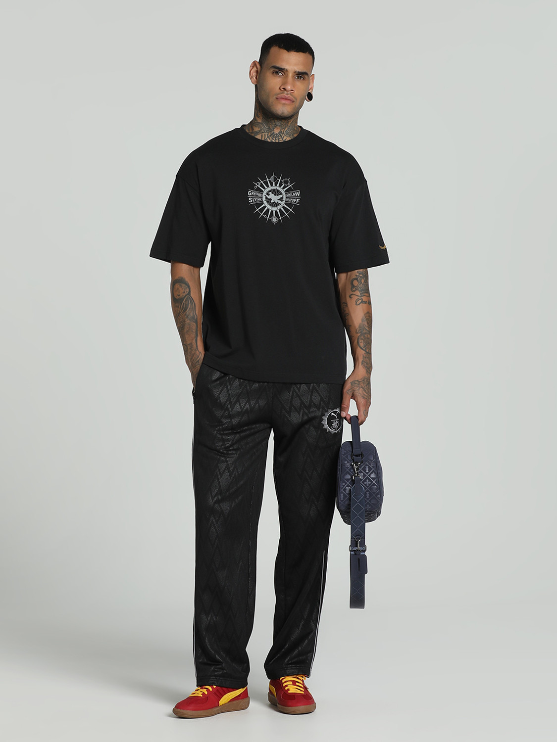 Image of PUMA Printed Men Round Neck Black T-Shirt