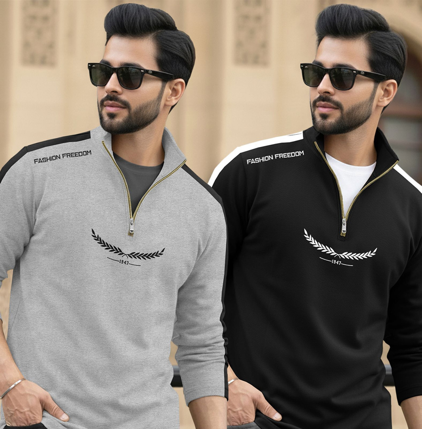 Image of TRIPR Printed Men Henley Neck Grey, Black, White T-Shirt