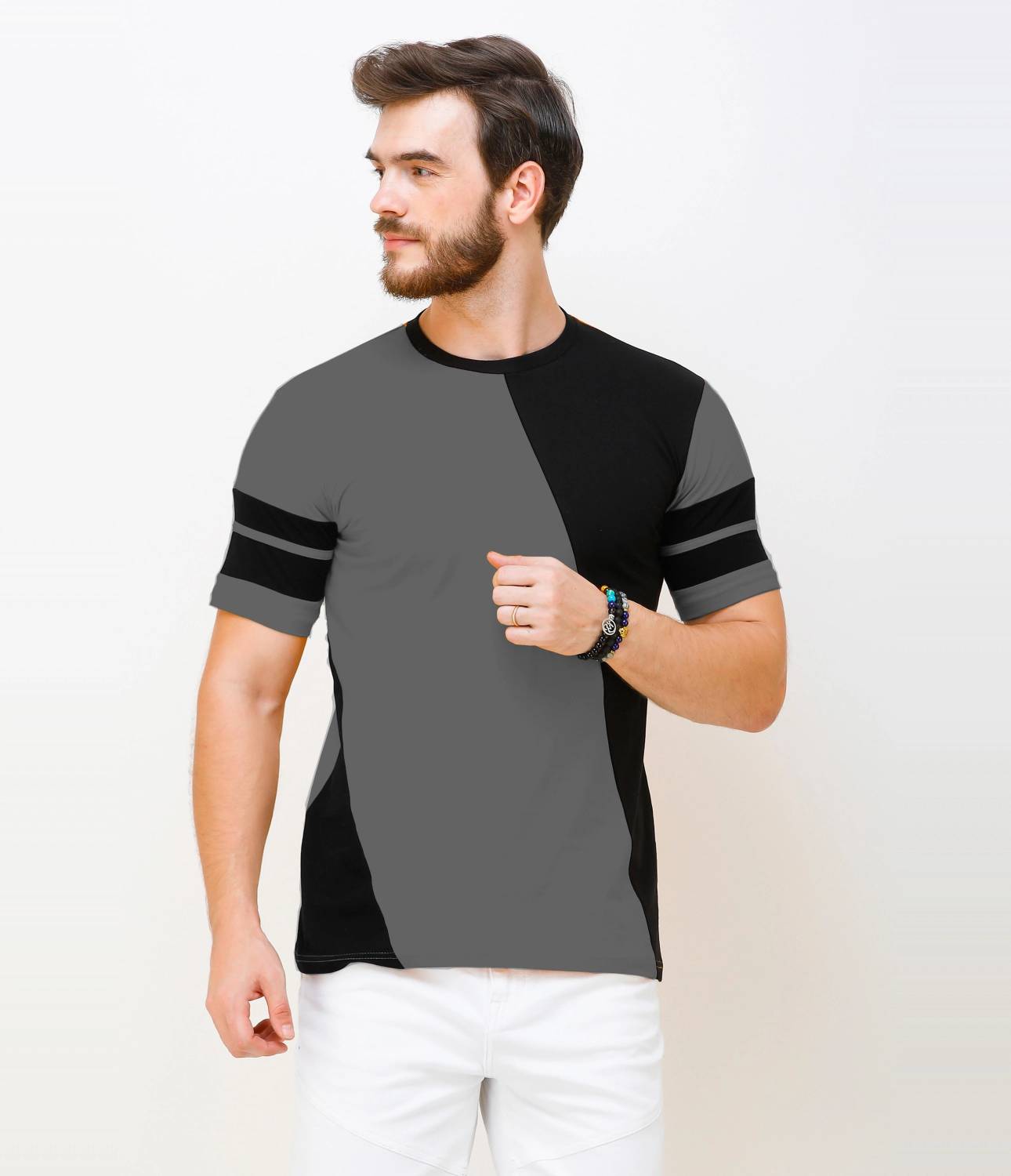 Wrath Men Colorblock Round Neck Pure Cotton Black, Grey T-Shirt