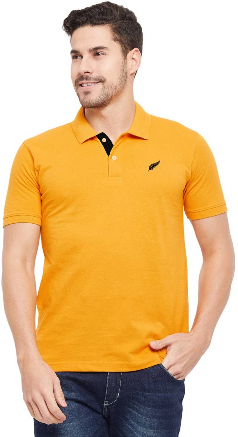 Polo Plus Men Solid Polo Neck Pure Cotton Yellow T-Shirt