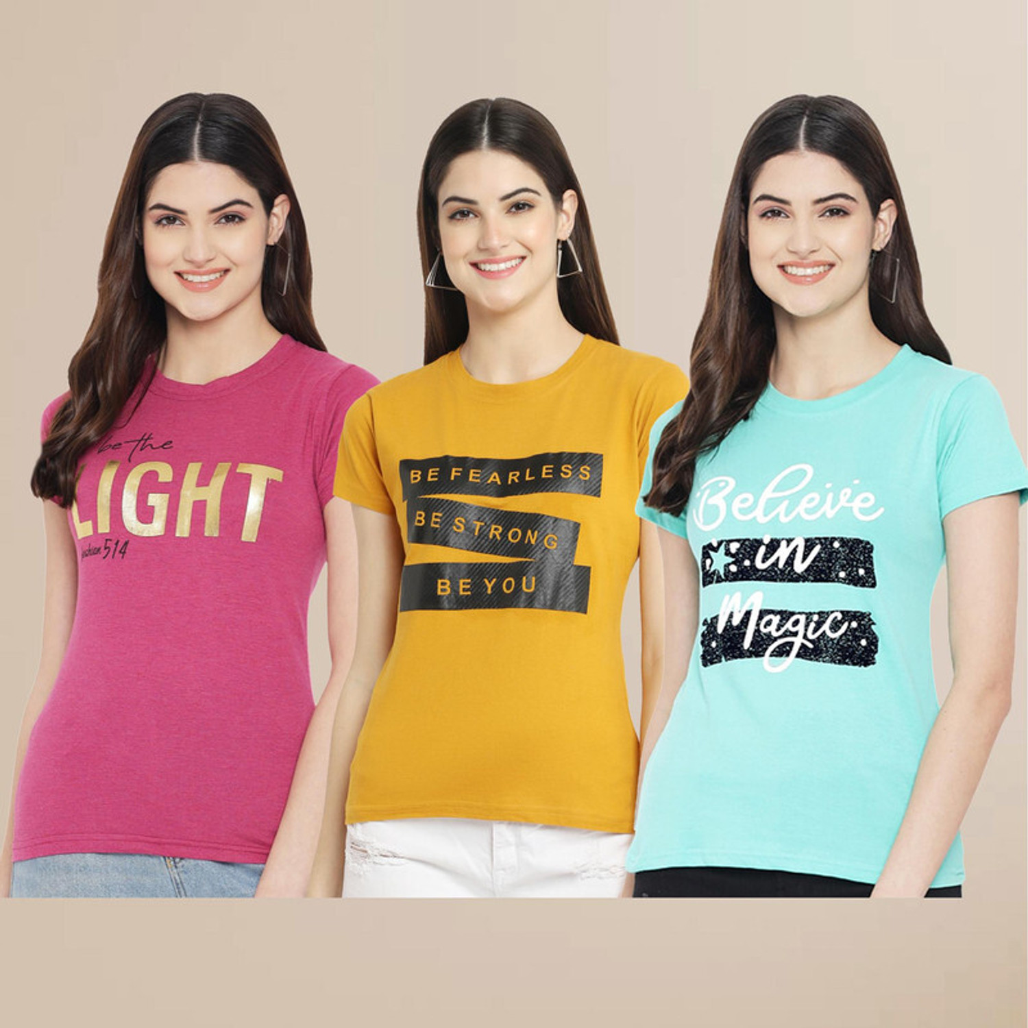 Image of METRONAUT Printed Women Round Neck Multicolor T-Shirt