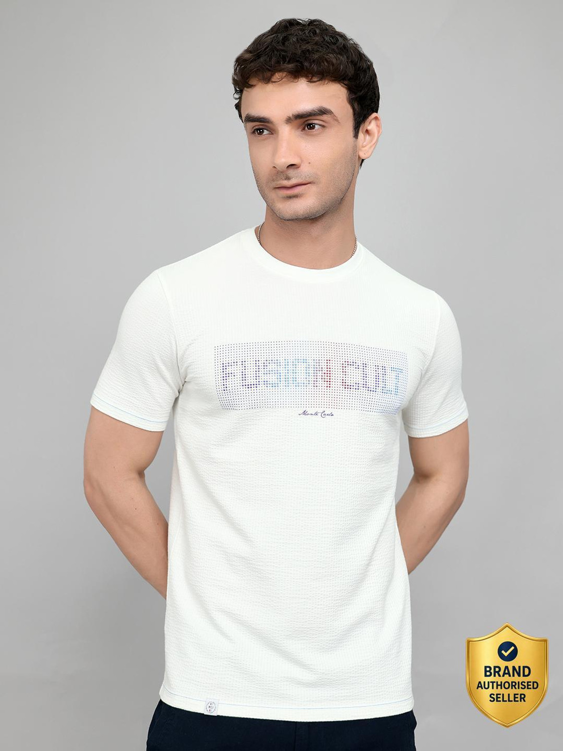 Image of MONTE CARLO Printed Men Round Neck White T-Shirt