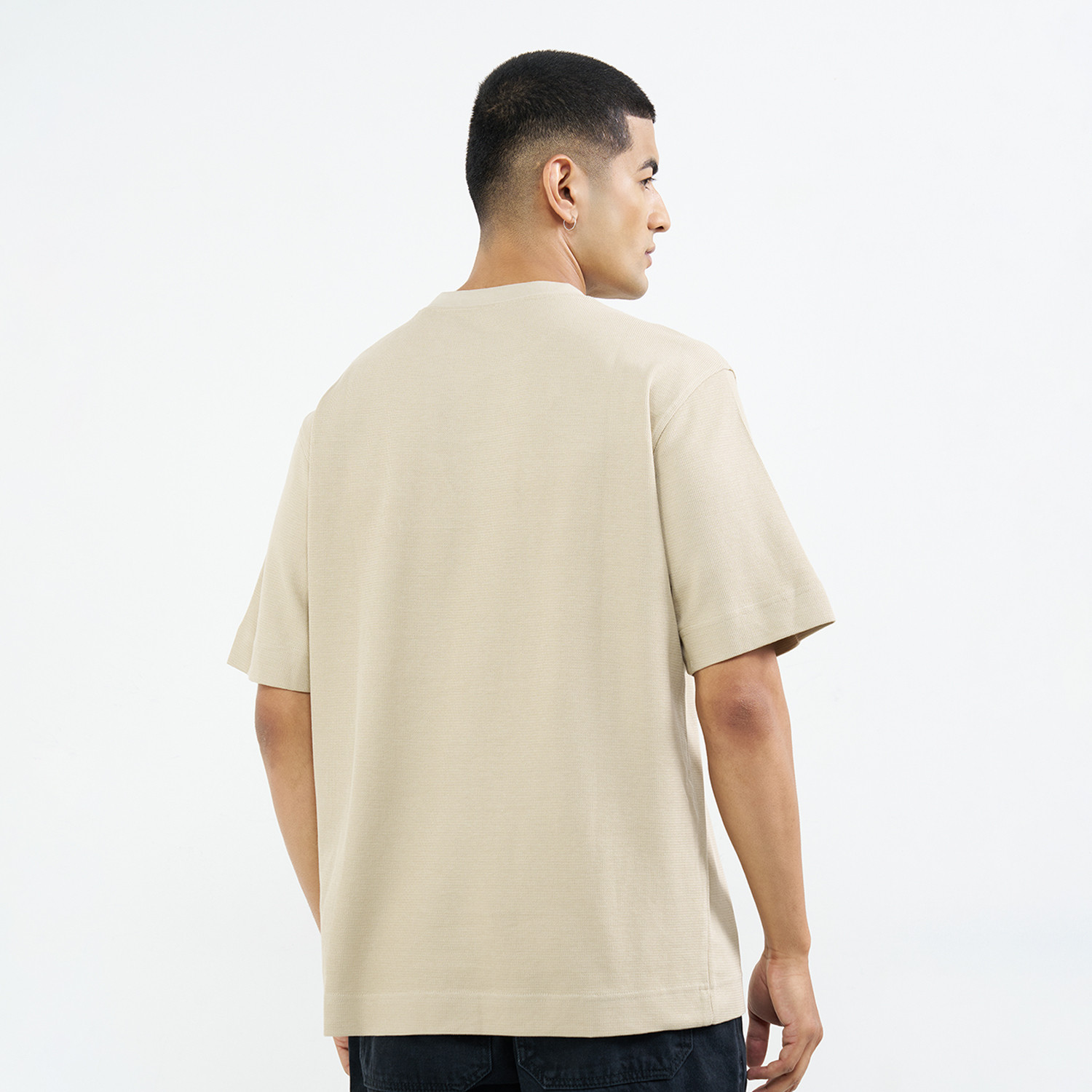 Image of SF Jeans by Pantaloons Men Embroidered Round Neck Pure Cotton Beige T-Shirt