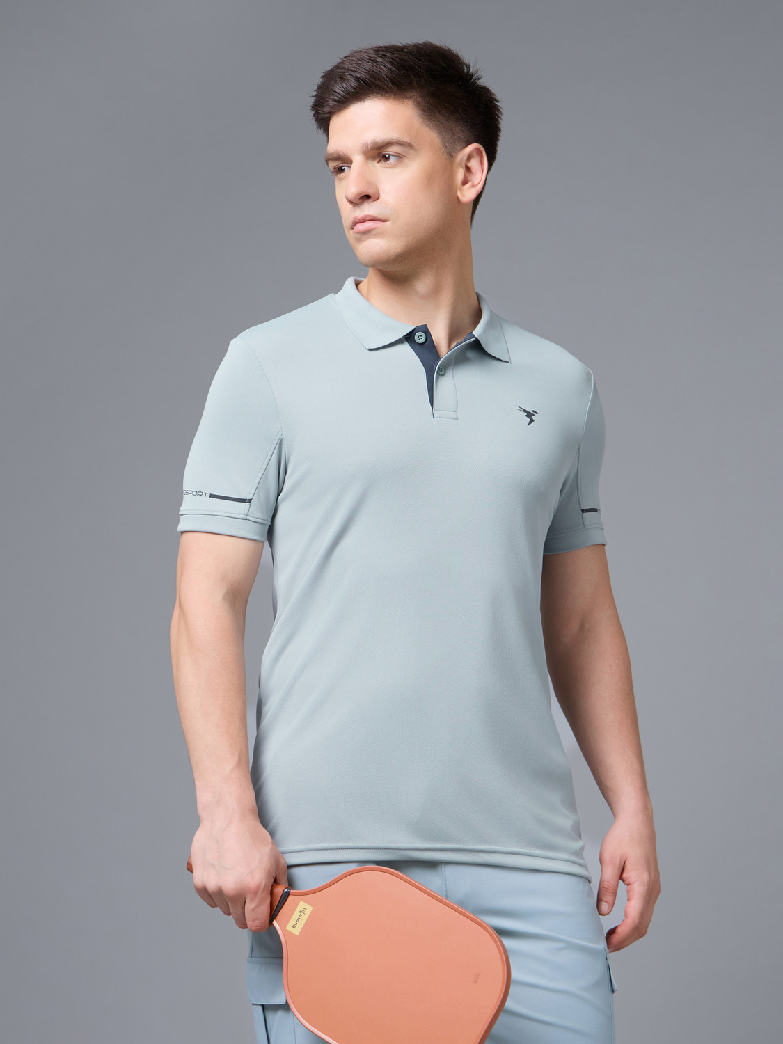 Image of TECHNOSPORT Printed Men Polo Neck Light Green T-Shirt